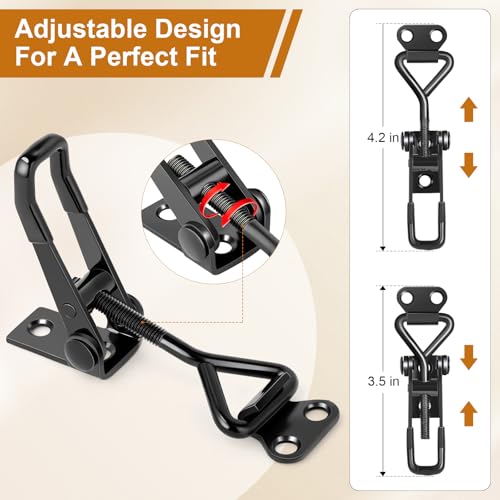 Vicuna R 6 Pack Adjustable Toggle Latch Clamp, Upgraded Toggle Clamp Latch 4001-330Lbs Holding Capacity, Quick Release Hasp Clamps, Black Metal Pull Latches Catch for Smoker Door Tool Box Case Trunk Lid Jig - Image 4