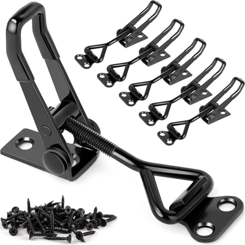 Vicuna R 6 Pack Adjustable Toggle Latch Clamp, Upgraded Toggle Clamp Latch 4001-330Lbs Holding Capacity, Quick Release Hasp Clamps, Black Metal Pull Latches Catch for Smoker Door Tool Box Case Trunk Lid Jig - Image 1