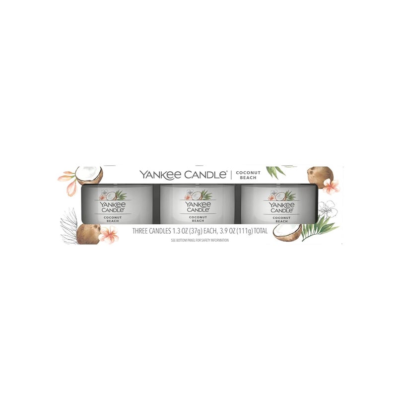 YANKEE CANDLE Yankee Candle 3 Pack Filled Votive Coconut Beach - Image 1
