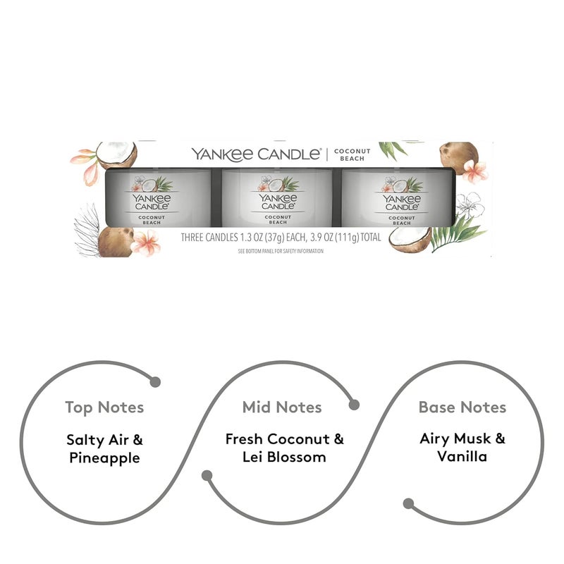 YANKEE CANDLE Yankee Candle 3 Pack Filled Votive Coconut Beach - Image 2