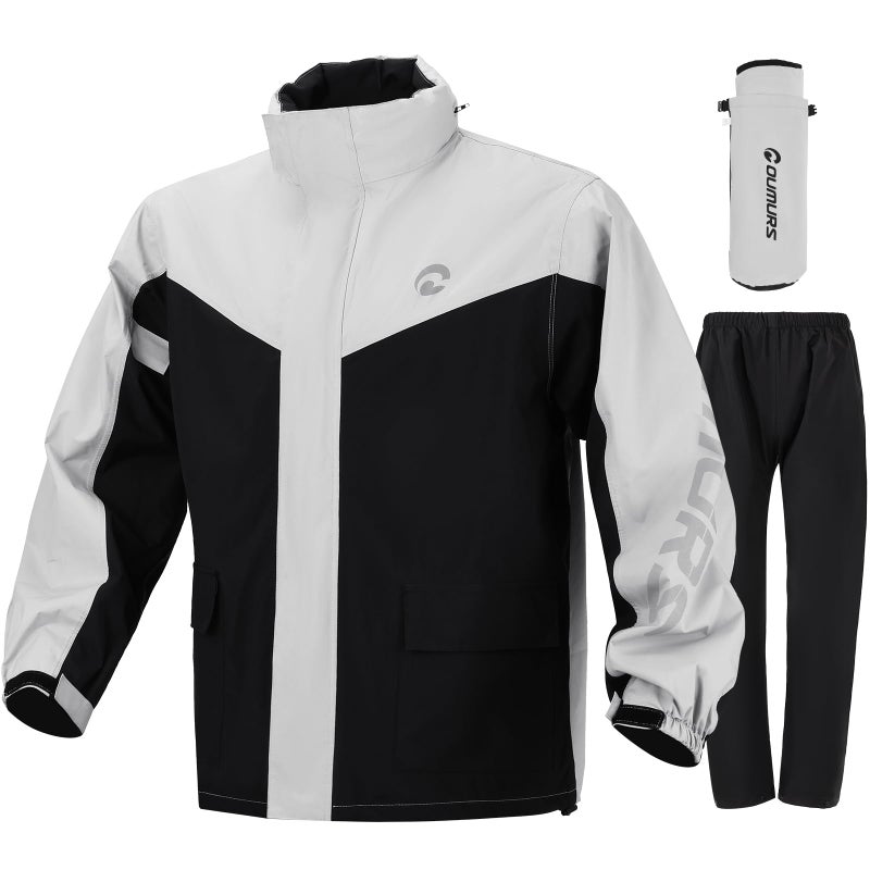 Oumurs Mens Motorcycle Rain Suit Waterproof Jacket Pants for Men Women Reflective Safety with Storage Bag for Riding Breathable Mesh Lining Raincoat - Image 2