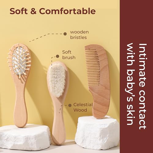 TONY STARK Baby Hair Brush for Infants, Soft Bristles for Born Baby, Gentle Hair Grooming for Infants, Wooden Brush for Toddler Suitable from 0 Month+ - Image 3
