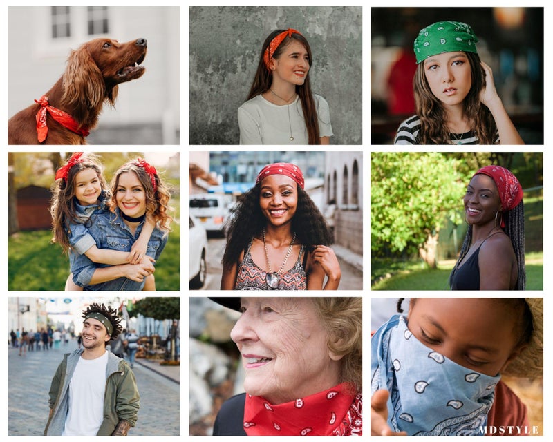 MDSTYLE 100% Cotton Bandana for Men & Women 22" x 22" Paisely Pattern Handkerchief Headband Scarf Dog (Red) - Image 5