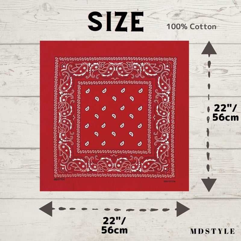 MDSTYLE 100% Cotton Bandana for Men & Women 22" x 22" Paisely Pattern Handkerchief Headband Scarf Dog (Red) - Image 4