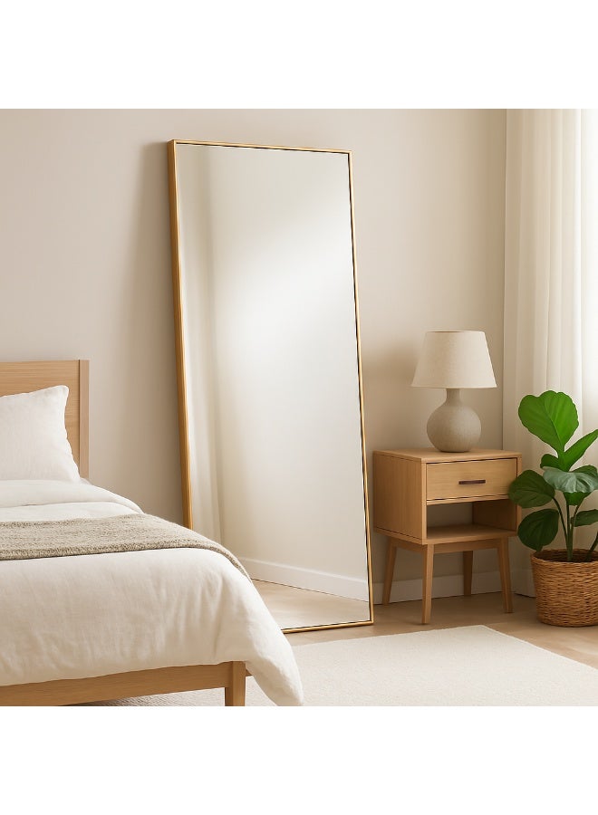Full Length Floor Standing Mirror 165x55cm  Arched Aluminium Alloy Dressing Mirror with Stand, Wall Mounted or Leaning, Vertical, Horizontal Hanging for Bedroom, Living Room & Locker Room Luxury Gold - Image 1