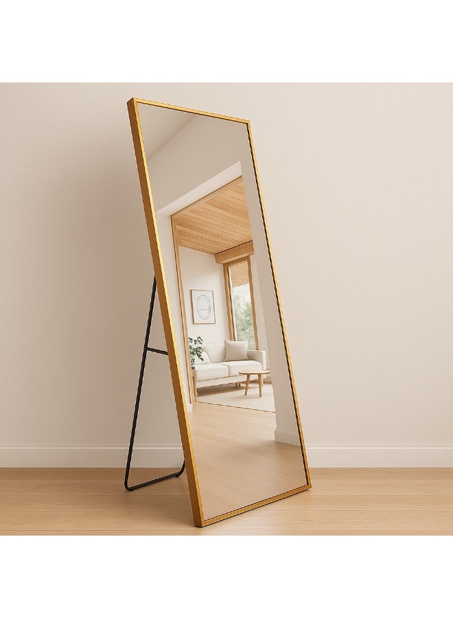 Full Length Floor Standing Mirror 165x55cm  Arched Aluminium Alloy Dressing Mirror with Stand, Wall Mounted or Leaning, Vertical, Horizontal Hanging for Bedroom, Living Room & Locker Room Luxury Gold - Image 4