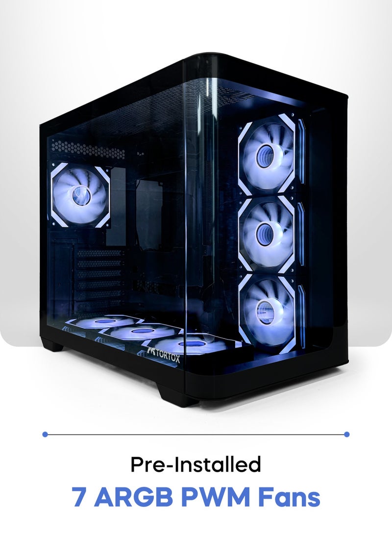 Tortox Curvo Gaming PC Case ATX/M-ATX/ITX Gaming PC Case with 7 * 120mm ARGB PWM Case Fans, 360MM Radiator Support, Type-C USB Port, 3*SSD Slot Gaming Case - Image 2