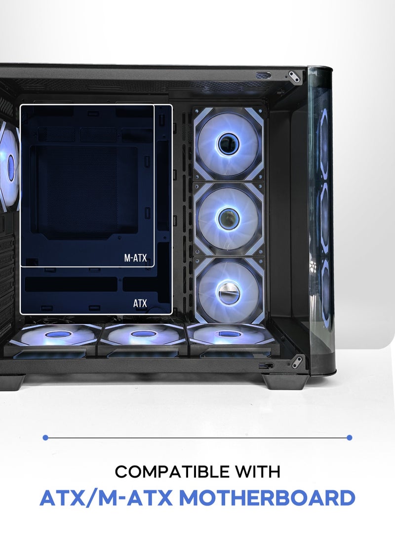 Tortox Curvo Gaming PC Case ATX/M-ATX/ITX Gaming PC Case with 7 * 120mm ARGB PWM Case Fans, 360MM Radiator Support, Type-C USB Port, 3*SSD Slot Gaming Case - Image 3