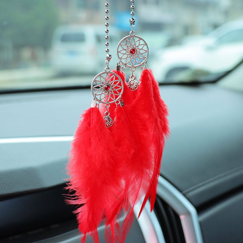 Feather Dreamcatcher Car Rearview Mirror Hanging Decor Big Red Feather Dream Catcher 