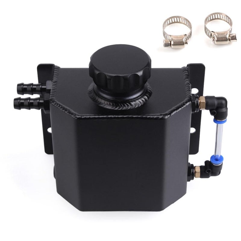 RASTP Universal 1L Coolant Overflow Tank Aluminum Coolant Radiator TankReservoir ExpansionBlack