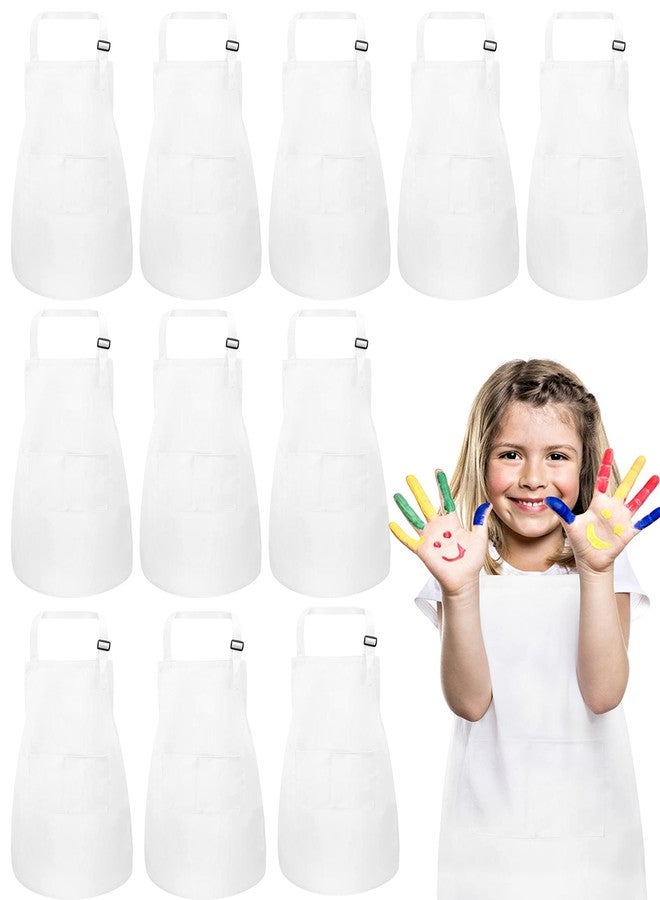 IAGBIBUI 12 Pack Kids Aprons Bulk with 2 Pockets Adjustable Chef Art Apron Kids Painting Aprons for Cooking Baking Crafting Grilling for Boys Girls Age 6-13 Years(White) - Image 1