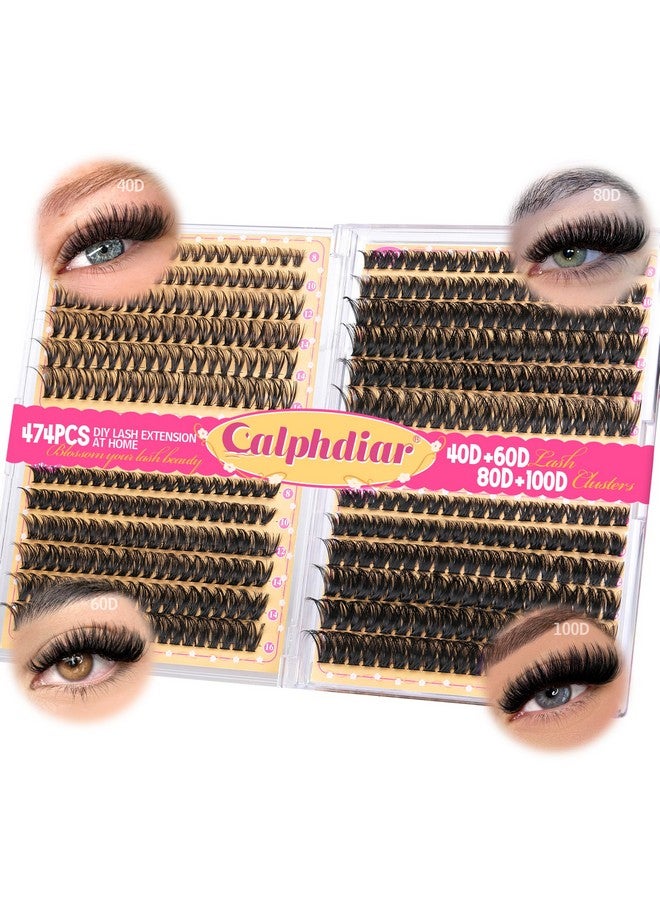 calphdiar Lash Clusters 40D+60D+80D+100D Eyelash Clusters 474Pcs Individual Lashes D Curl Cluster Eyelash Extensions 8-16Mm Wispy Lashes Clusters Fluffy False Mink Eyelashes Diy Lash Extension At Home - Image 1