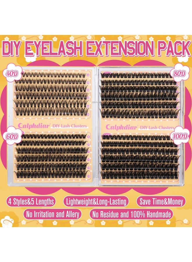 calphdiar Lash Clusters 40D+60D+80D+100D Eyelash Clusters 474Pcs Individual Lashes D Curl Cluster Eyelash Extensions 8-16Mm Wispy Lashes Clusters Fluffy False Mink Eyelashes Diy Lash Extension At Home - Image 2