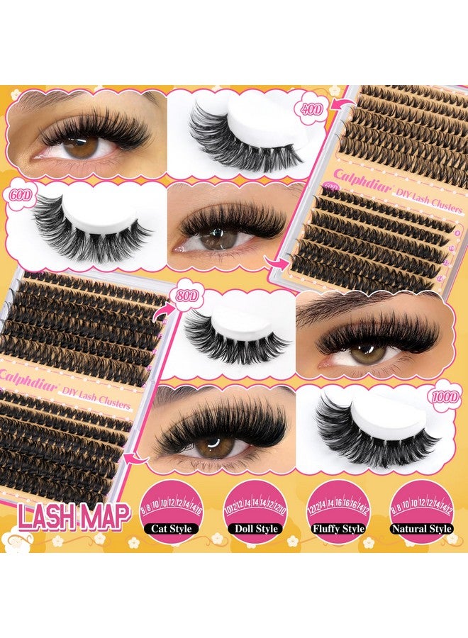 calphdiar Lash Clusters 40D+60D+80D+100D Eyelash Clusters 474Pcs Individual Lashes D Curl Cluster Eyelash Extensions 8-16Mm Wispy Lashes Clusters Fluffy False Mink Eyelashes Diy Lash Extension At Home - Image 3