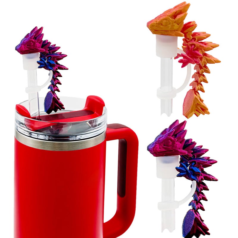 MITCHENIFY 2PCS Dragon Straw Cover Cap Compatible with Stanley 30 40oz Straw Cup Silicone Straw topper with 3D Printed Dragon Cool Tumbler Accessories Including 2 Colors Halloween Decorations