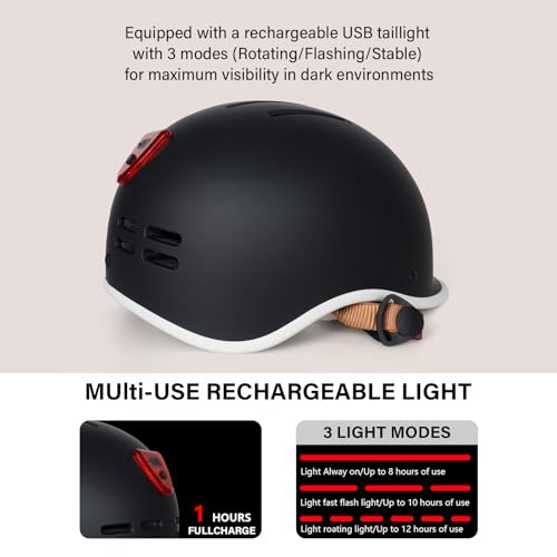Exclusky Bike Helmet for Adults,Adjustable Cycling Helmet for Men & Women Safety Certified Bicycle Helmet for Commuting, Road Biking, Skating with USB Rechargeable Rear Light - Image 2