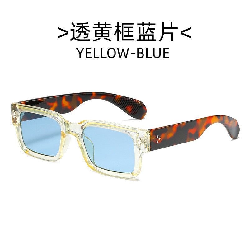 Generic Fashion Square Sunglasses Unisex Retro Yellow Frame blue film 