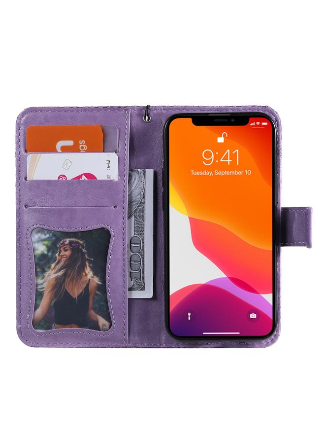 زبون جراب لهاتف iPhone 13 mini مطبوع عليه زهور الروطان، جراب من جلد البولي يوريثان قابل للطي أفقيًا مع حامل وفتحات للبطاقات ومحفظة وإطار للصور - Image 4