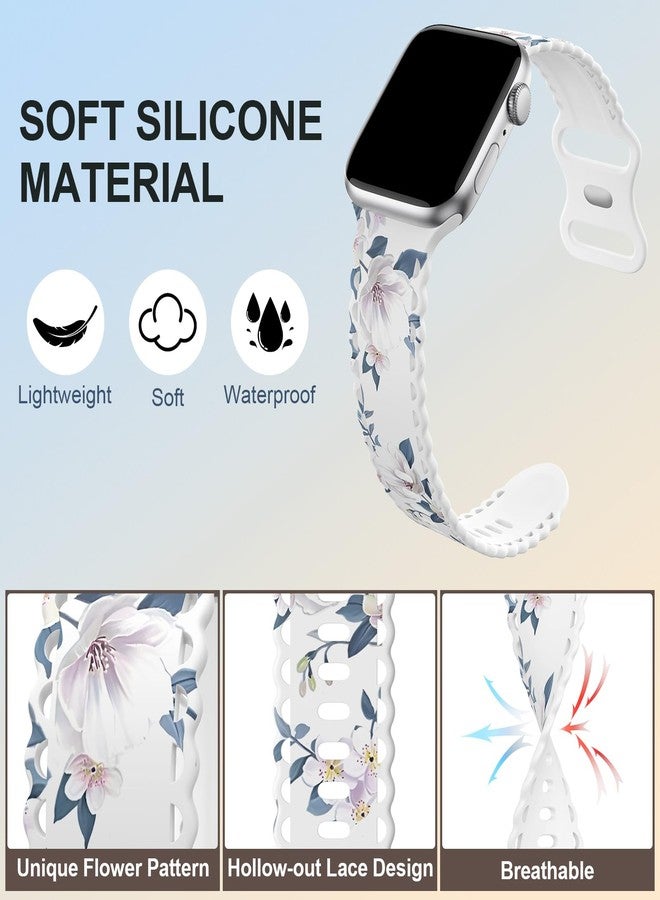 MEULOT Flower Lace Band Compatible with Apple Watch Band 40mm 44mm 46mm 41mm 45mm 38mm 42mm 49mm Women, Silicone Floral Print Sport Replacement Strap for iWatch Series Ultra 11 10 9 8 7 6 5 4 SE -Lily 38 - Image 3