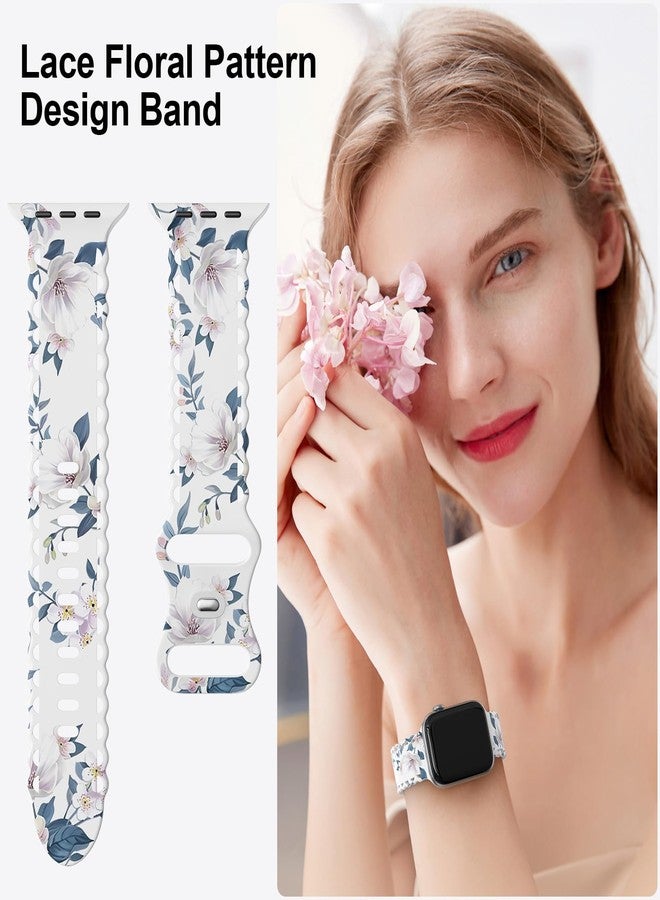MEULOT Flower Lace Band Compatible with Apple Watch Band 40mm 44mm 46mm 41mm 45mm 38mm 42mm 49mm Women, Silicone Floral Print Sport Replacement Strap for iWatch Series Ultra 11 10 9 8 7 6 5 4 SE -Lily 38 - Image 2