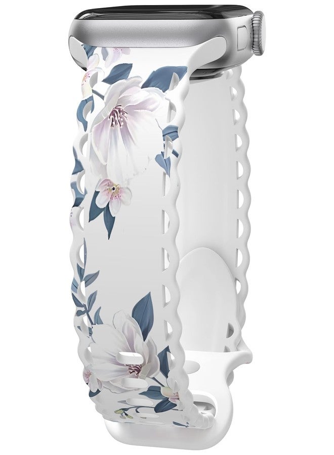 MEULOT Flower Lace Band Compatible with Apple Watch Band 40mm 44mm 46mm 41mm 45mm 38mm 42mm 49mm Women, Silicone Floral Print Sport Replacement Strap for iWatch Series Ultra 11 10 9 8 7 6 5 4 SE -Lily 38 - Image 1