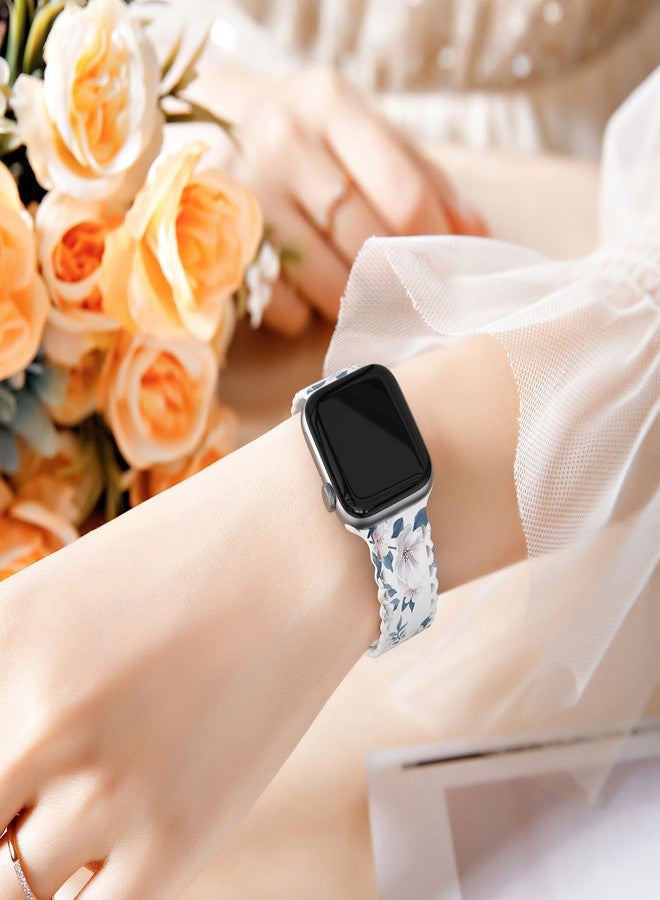 MEULOT Flower Lace Band Compatible with Apple Watch Band 40mm 44mm 46mm 41mm 45mm 38mm 42mm 49mm Women, Silicone Floral Print Sport Replacement Strap for iWatch Series Ultra 11 10 9 8 7 6 5 4 SE -Lily 38 - Image 5