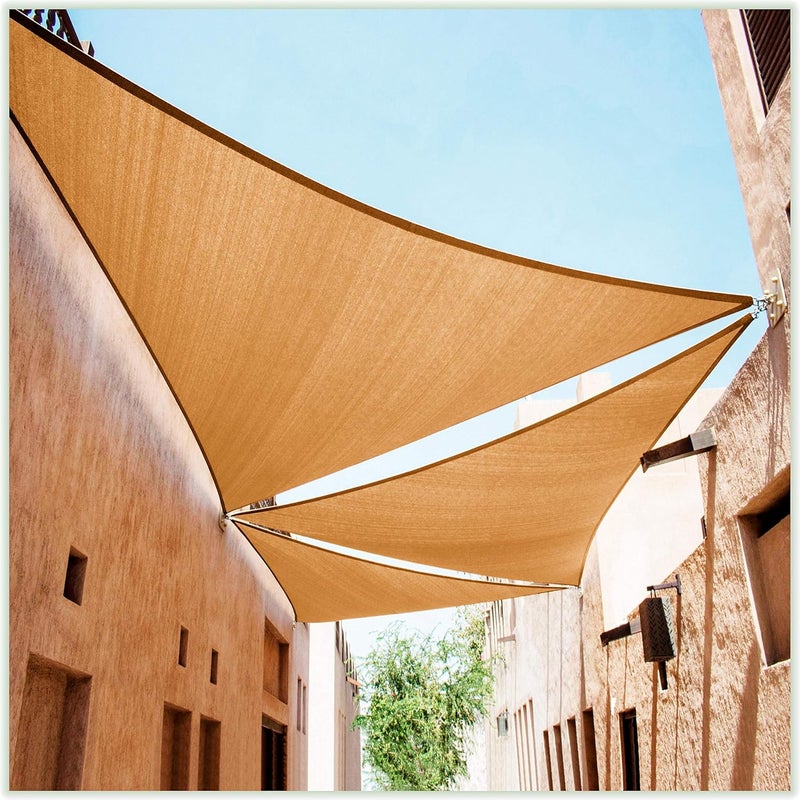 ColourTree كولور تري 12' × 12' × 12' شراع ظل مثلث بيج رملي - قماش مظلة حماية من الشمس - مقاوم للأشعة فوق البنفسجية - درجة تجارية ثقيلة - للفناء الخارجي والمرآب - (نصنع مقاسات مخصصة) - Image 1