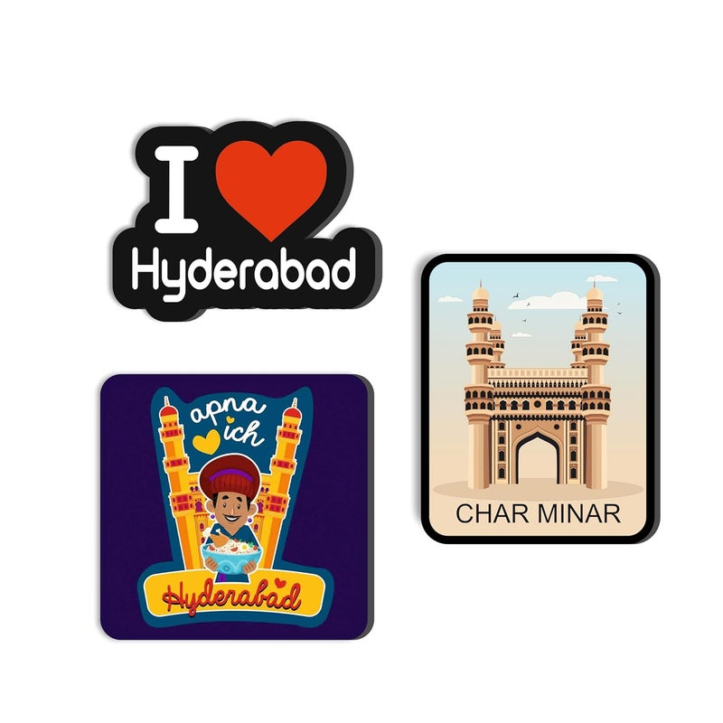 Giftplease Hyderabad City Fridge Magnets Set of 3 Travel Souvenir Refrigerator Magnet Gifts Decorative Items for Kitchen Fridge Magnets Set Multicolor FM_65
