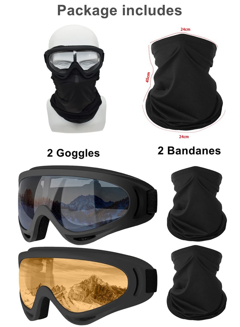 NajmStyle Motorcycle Goggles,2 Pack Dirt Bike ATV Motocross Riding Hiking Protective with 2 Pack Neck Breathable Bandana Mask - Image 2