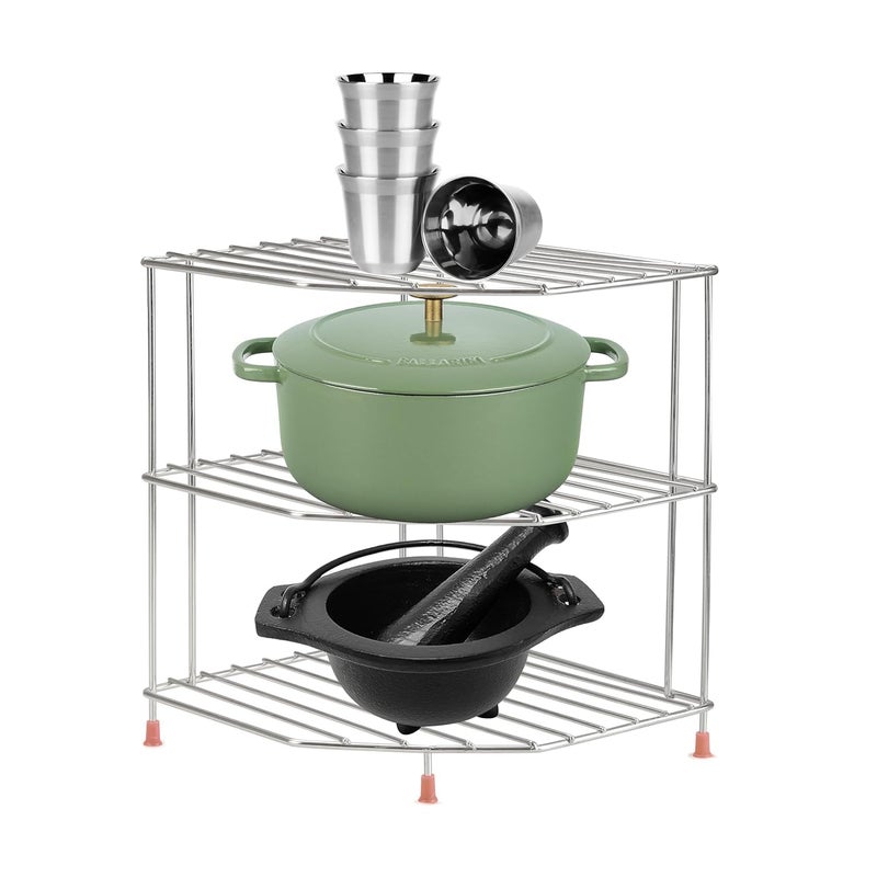 CR18 COLLECTION Stainless Steel 3Tier Storage Shelf Rack Dish Rack for Kitchen Corner Rack for Kitchen Plates Bowls and Cups Rack Countertop Rack - Image 1