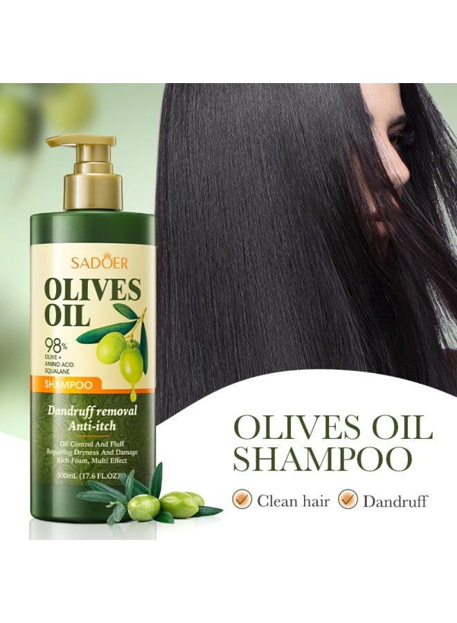 SADOER 500ML Olive Oil Shampoo, 98% Olive Oil with Amino Acid Squalane for Dandruff Removal, Anti Itch Anti Dandruff Oil Control, Repairing Dry Damaged Hair Olives Oil Anti-Dandruff Shampoo - Image 4