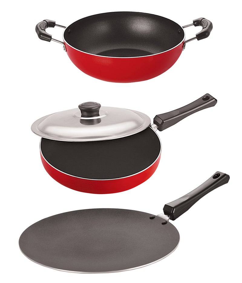 Nirlon Non-Stick Coated Aluminium Roti Tawa Fry Pan and Kadai Combo Kitchen Cooking Item Set, 2.6mm_CT11_FP13_KD10 - Image 1