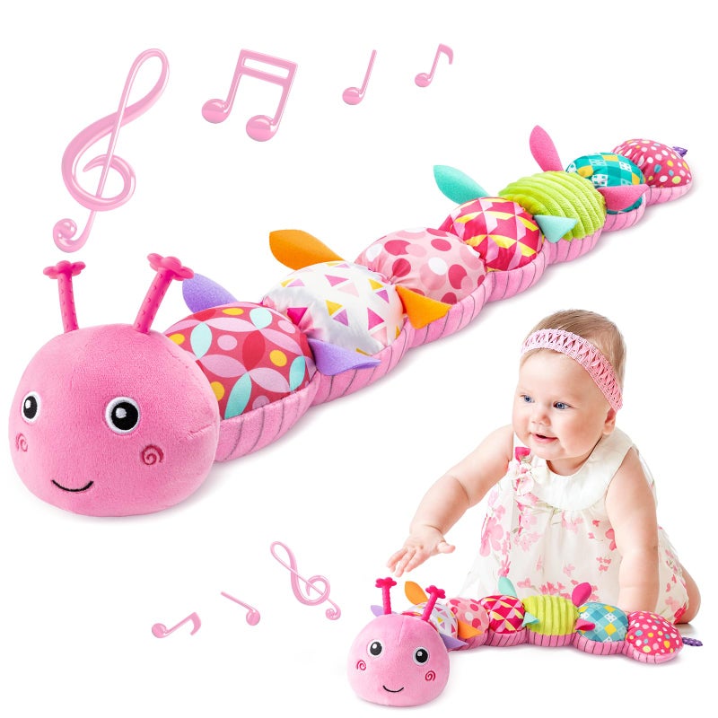 Sumobaby Infant Baby Musical Stuffed Animal Toys for 03612 MonthsMulti Sensory Toys with Crinkle and Rattles Tummy Time Toys for Newborn Boys Girls Caterpillar Pink - Image 2