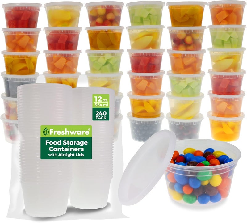 Freshware Food Storage Containers [240 Set] 12 oz Plastic Deli Containers with Lids, Slime, Soup, Meal Prep Containers, BPA Free, Stackable, Leakproof, Microwave, Dishwasher and Freezer Safe - Image 1