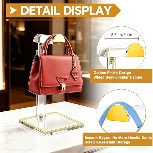 Jolboldy 2 Pack Acrylic Handbag Display Stand, Gold Trim Clear Purse Holder 14"-24" Adjustable Height Thicken Anti-slip Base, Purse Rack Hanging Evening Bags Clutch Jewelry for Table Closet Retail Vendors - Image 3