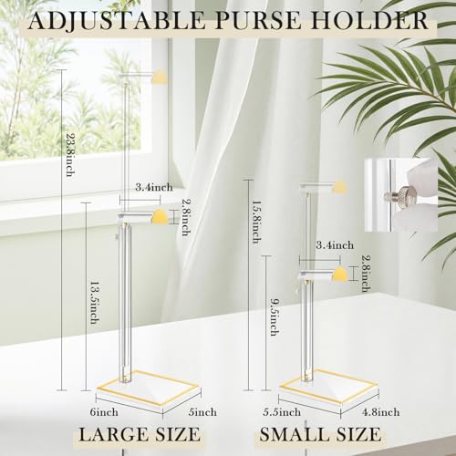 Jolboldy 2 Pack Acrylic Handbag Display Stand, Gold Trim Clear Purse Holder 14"-24" Adjustable Height Thicken Anti-slip Base, Purse Rack Hanging Evening Bags Clutch Jewelry for Table Closet Retail Vendors - Image 4