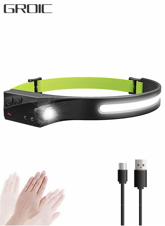 GROIC Rechargeable LED Head Lamp, Headlamp Flashlight, 1200mAh Bright 270° Wide Beam with Motion Sensor, Lightweight Waterproof Head Light for Outdoor Running, Camping Hiking  - Image 1