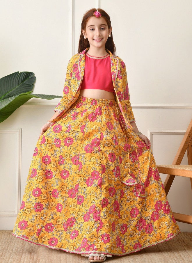 Indi-Loom Couture Girls Printed Ready to Wear Lehenga & Blouse - Image 1