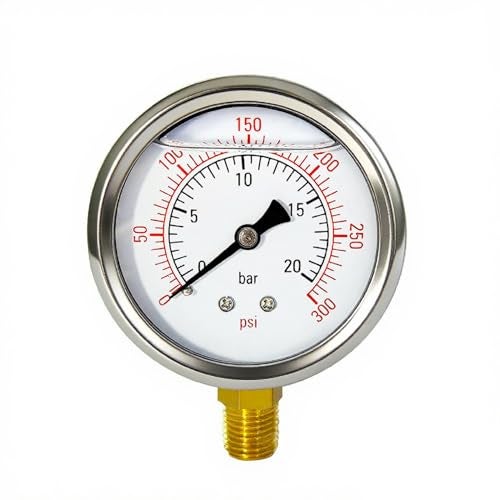 YSIL 0-300 Psi Glycerin Liquid Filled Low Pressure Gauge 2.5" Dial Size Stainless Steel 1/4" NPT Water Oil Air Lower Mount for Water Pump Pneumatic Hose Tank Gas Pressure Test - Image 1