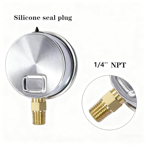 YSIL 0-300 Psi Glycerin Liquid Filled Low Pressure Gauge 2.5" Dial Size Stainless Steel 1/4" NPT Water Oil Air Lower Mount for Water Pump Pneumatic Hose Tank Gas Pressure Test - Image 2