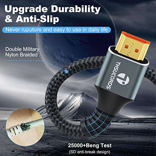 Thsucords 8K 4K HDMI Cable 10FT 2 Pack, High Speed Braided HDMI to HDMI 2.1 Cord Supports 8K@60Hz, 4K@120Hz 144Hz 48Gbps Compatible with Roku TV/PS5/HDTV/Blu-ray - Image 3