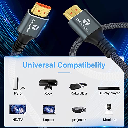Thsucords 8K 4K HDMI Cable 10FT 2 Pack, High Speed Braided HDMI to HDMI 2.1 Cord Supports 8K@60Hz, 4K@120Hz 144Hz 48Gbps Compatible with Roku TV/PS5/HDTV/Blu-ray - Image 2