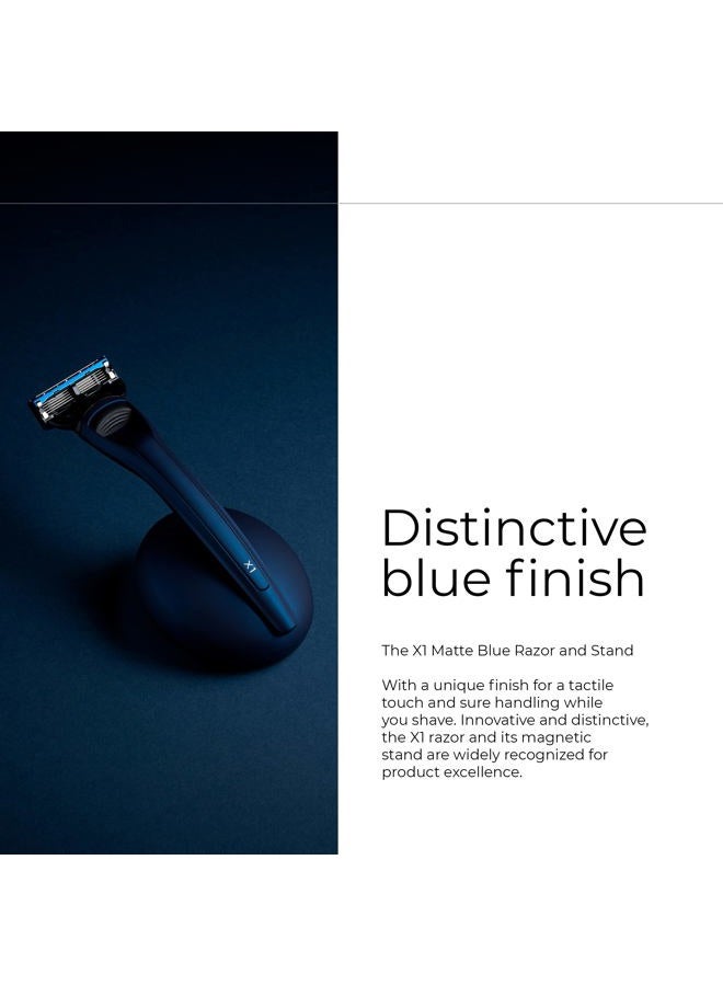 Bolin Webb Razor and Stand in Matte Blue. Fitted with Gillette Fusion5 Blade Cartridge Technology for The Closest Shave. Luxury Razors for Men - Giftable X1 Style. - Image 4