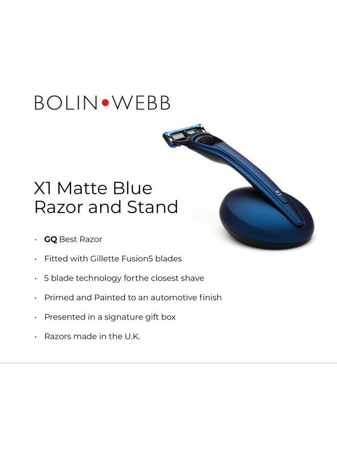 Bolin Webb Razor and Stand in Matte Blue. Fitted with Gillette Fusion5 Blade Cartridge Technology for The Closest Shave. Luxury Razors for Men - Giftable X1 Style. - Image 2
