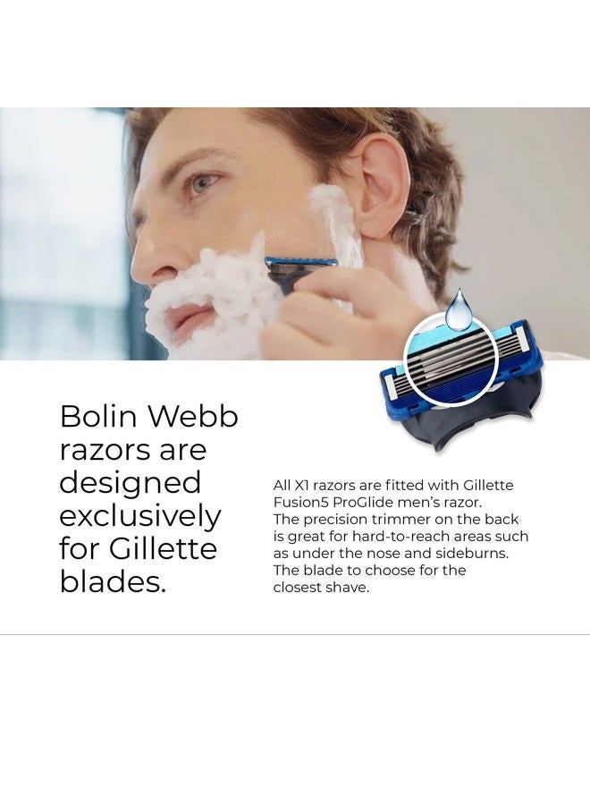 Bolin Webb Razor and Stand in Matte Blue. Fitted with Gillette Fusion5 Blade Cartridge Technology for The Closest Shave. Luxury Razors for Men - Giftable X1 Style. - Image 3