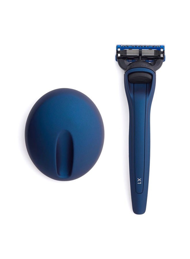 Bolin Webb Razor and Stand in Matte Blue. Fitted with Gillette Fusion5 Blade Cartridge Technology for The Closest Shave. Luxury Razors for Men - Giftable X1 Style. - Image 1