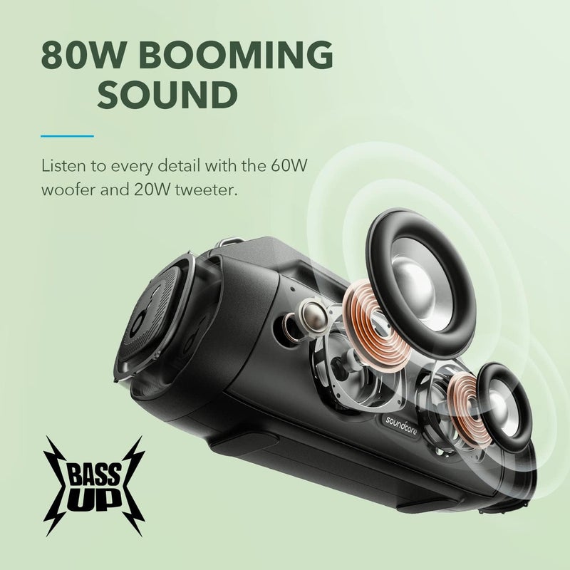 soundcore Anker Motion Boom Plus Outdoor Speaker with 80W Booming Sound, 20H Playtime, IP67 Waterproof and Dustproof, Type-C, Custom EQ, Bluetooth 5.3, Portable Bluetooth Speaker For Outdoors, Camping - Image 3