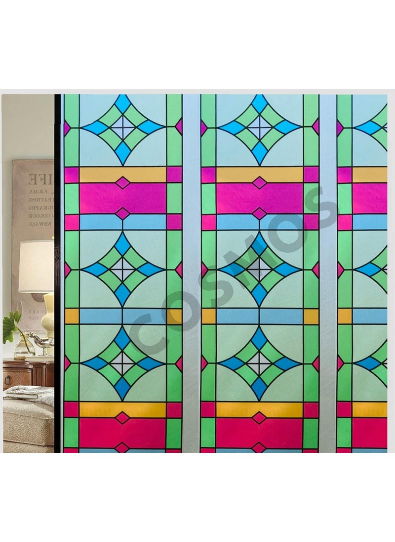 COSMOS STAR COSMOS STAR Window Privacy Film Frosted Glass Window Film Non Adhesive UV Blocking Decorative Window Coverings for Home and Office 16 X 150 INCH Greek Pattern  - Image 2