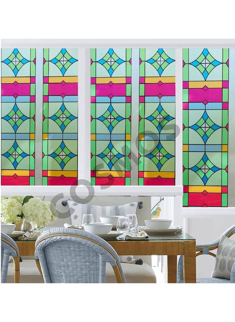 COSMOS STAR COSMOS STAR Window Privacy Film Frosted Glass Window Film Non Adhesive UV Blocking Decorative Window Coverings for Home and Office 16 X 150 INCH Greek Pattern  - Image 4