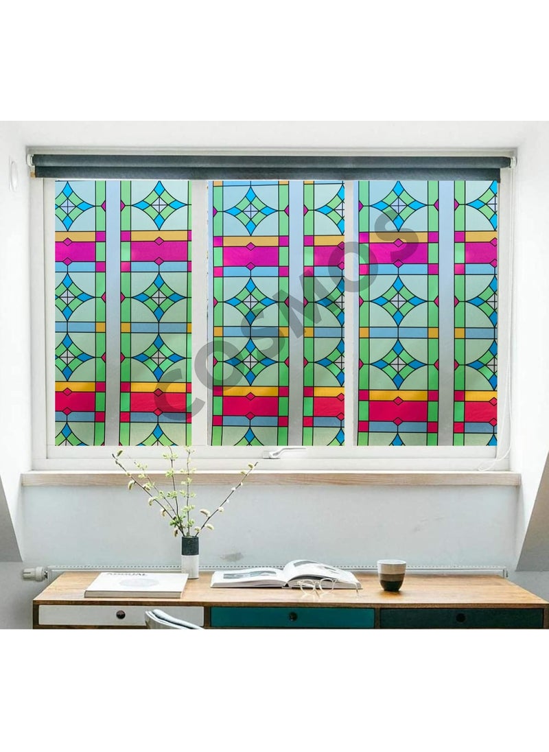 COSMOS STAR COSMOS STAR Window Privacy Film Frosted Glass Window Film Non Adhesive UV Blocking Decorative Window Coverings for Home and Office 16 X 150 INCH Greek Pattern  - Image 5